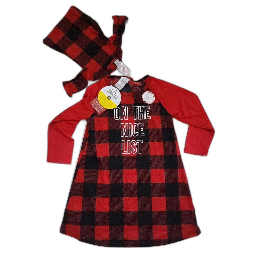 NWT North Pole Toddler Girl 3T Christmas Buffalo Plaid Nightgown & Doll Dress